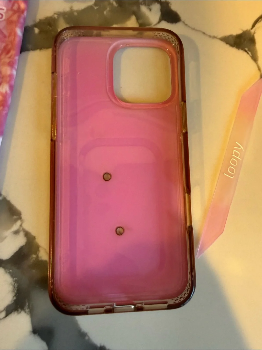 Loopy Case 16 Pro Max Pink Opal Shell Phone Case with pink Loop